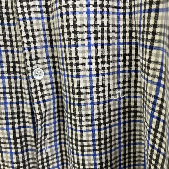 J. Lindeberg Black & Cobalt Plaid Performance Button Up Shirt Mens Large FLAWS - Picture 2 of 9